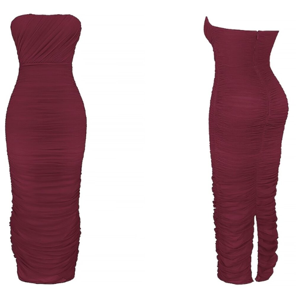 HOUSE OF CB 'Sapphire' Wine Gathered Maxi Dress NWOT - Picture 3 of 3